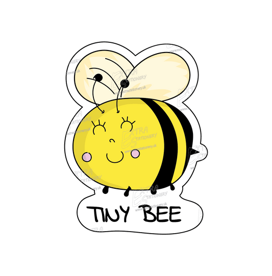 A sticker of a happy, tiny bee surrounded by tiny honey pots full of honey, embodying joy and the sweetness of nature.