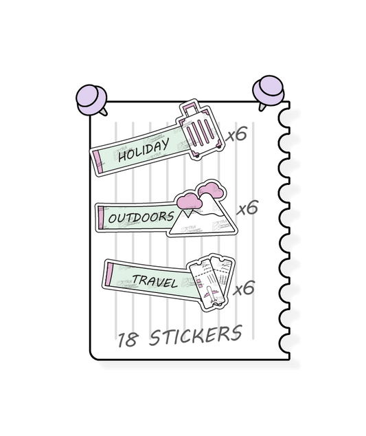 Minty blush, planner stickers enhance holiday and outdoor experiences, featuring stickers for marking vacation and celebration plans with holiday planner stickers, planning outdoor activities and adventures with outdoors stickers, and efficiently organizing travel plans and itineraries with dedicated travel planner stickers.