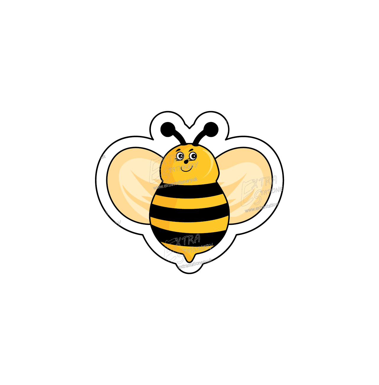 A sticker of a cute big bear eating honey from a pot surrounded by small cute bees, with the text 'Honey Addict,' symbolizing joy and nature's sweetness.