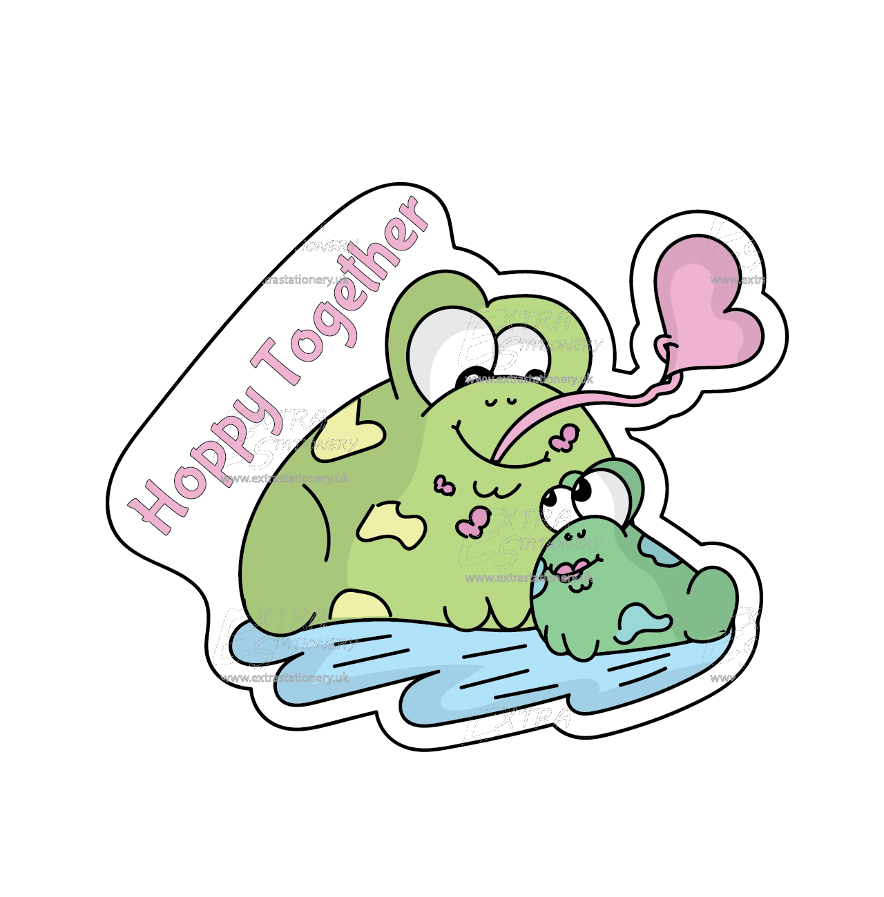 Two happy frogs sharing a kiss sticker, symbolizing affection and togetherness