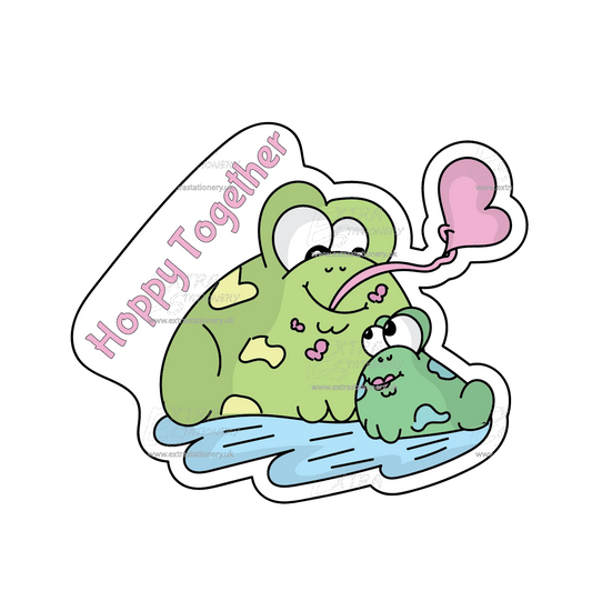 Two happy frogs sharing a kiss sticker, symbolizing affection and togetherness