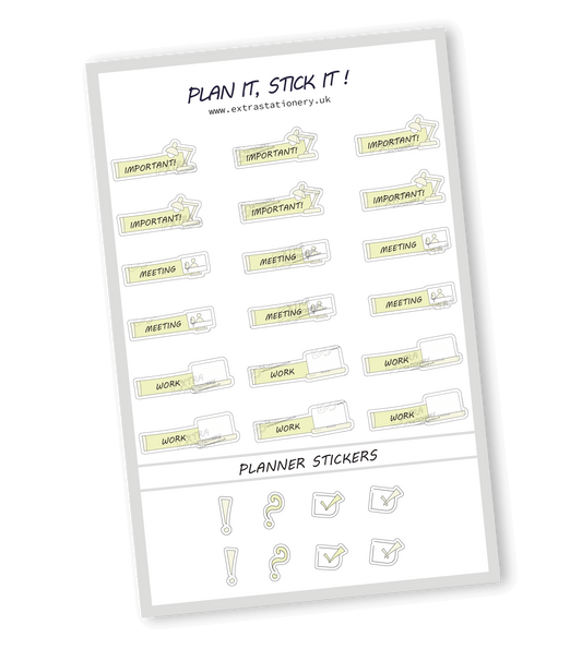 Lime Radiance color, Productivity planner sticker sheet with important, meetings, and work stickers - 18 stickers in total (6 of each type)