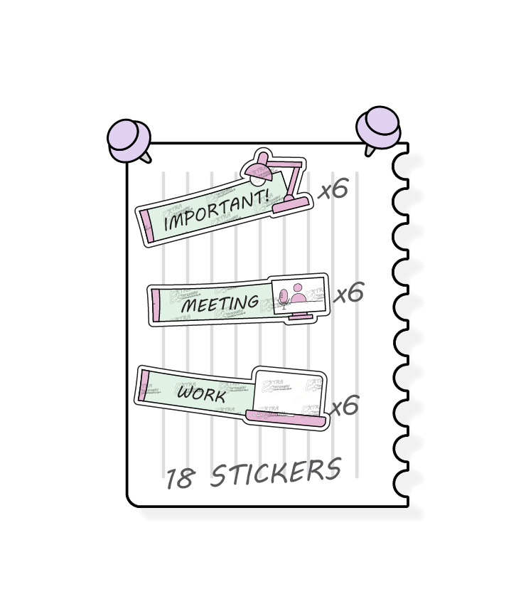 Minty blush, planner stickers cater to various organizational needs, featuring options for planning important tasks or schedules, scheduling meetings, and organizing work days effectively.