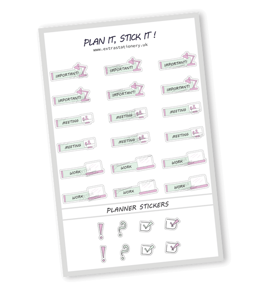 Minty Blush color, important, meeting, work planner stickers, productivity planner sticker