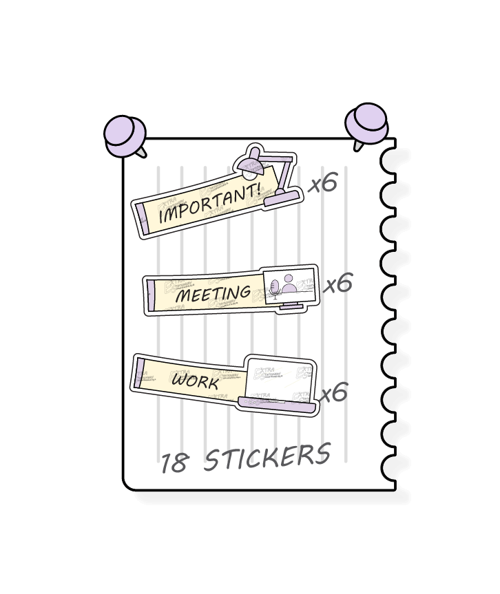 Sunshine lilac, planner stickers cater to various organizational needs, featuring options for planning important tasks or schedules, scheduling meetings, and organizing work days effectively.