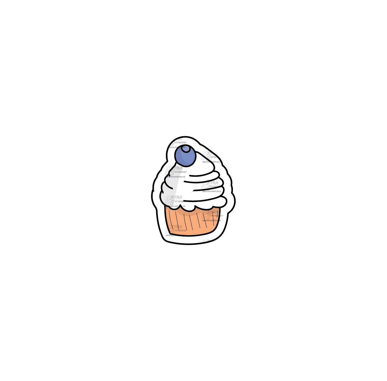 Sticker of a classic kettle and tea cup, accompanied by a chocolate cupcake, evoking the essence of soothing tea time and sweet indulgence.