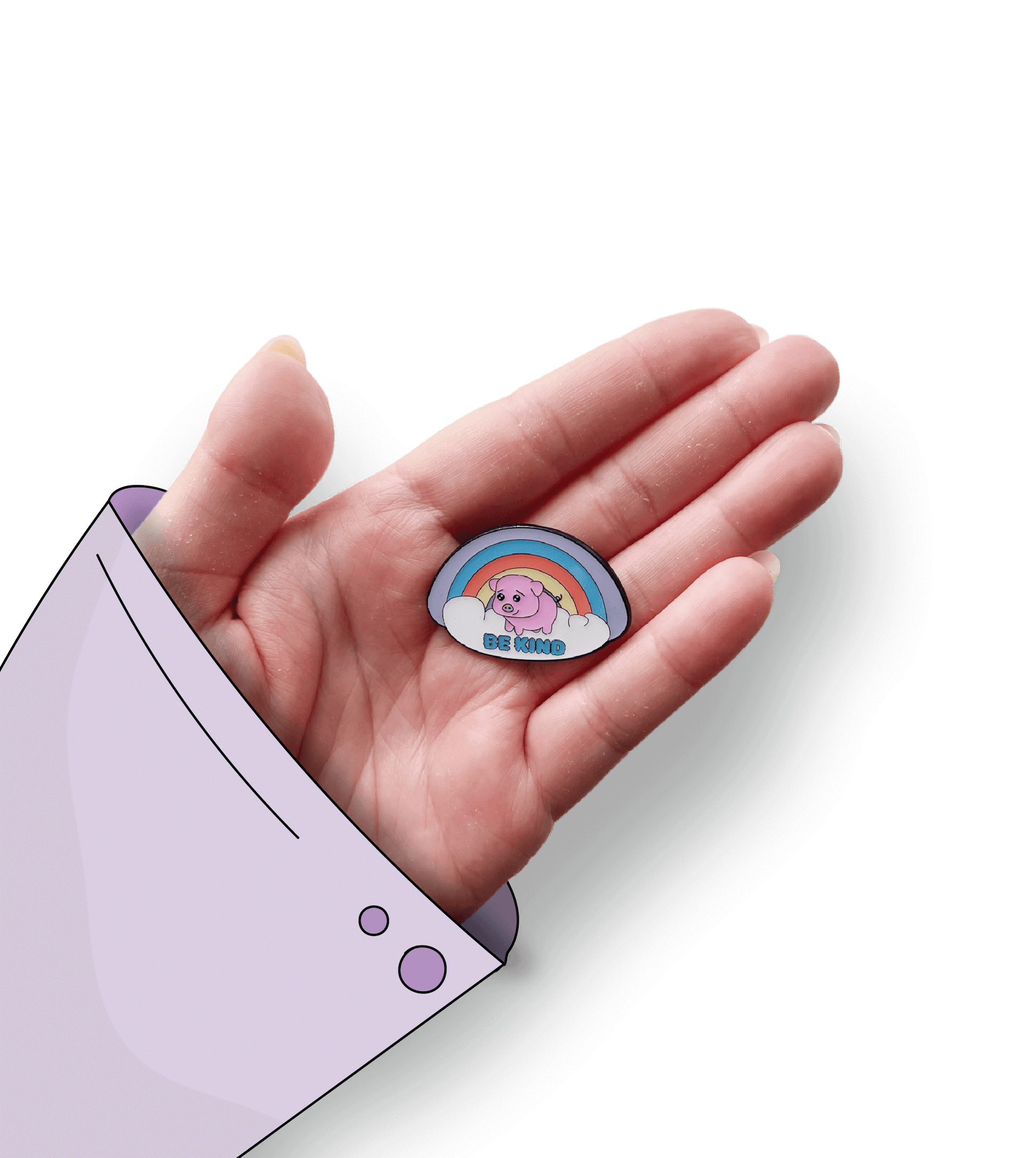 Kindness Piggy Enamel Pin - An endearing enamel pin featuring a cute piggy holding a rainbow with 'Be Kind' below, perfect for spreading positivity and promoting kindness.