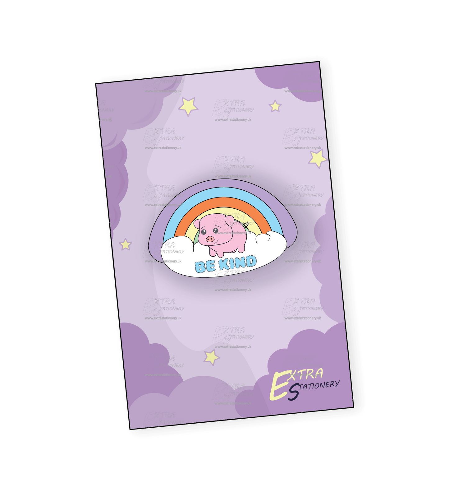 Kindness Piggy Enamel Pin - An endearing enamel pin featuring a cute piggy holding a rainbow with 'Be Kind' below, perfect for spreading positivity and promoting kindness.