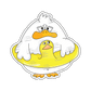 Sticker of a cute chubby duck inside an inflatable duck water circle, evoking the spirit of travel and exploration.