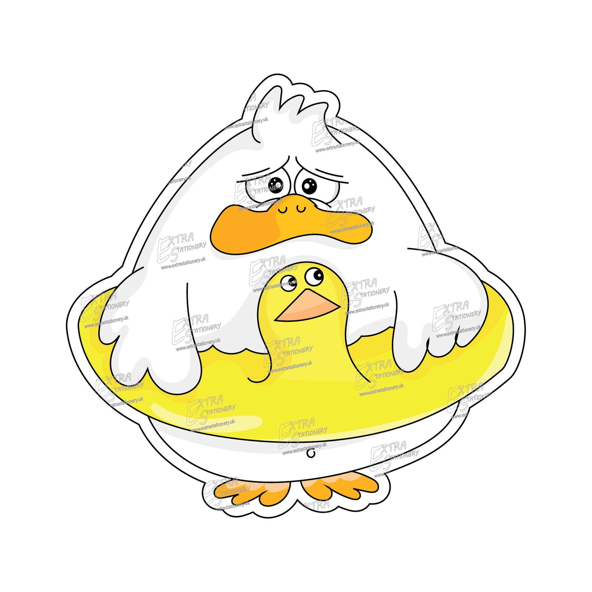 Sticker of a cute chubby duck inside an inflatable duck water circle, evoking the spirit of travel and exploration.