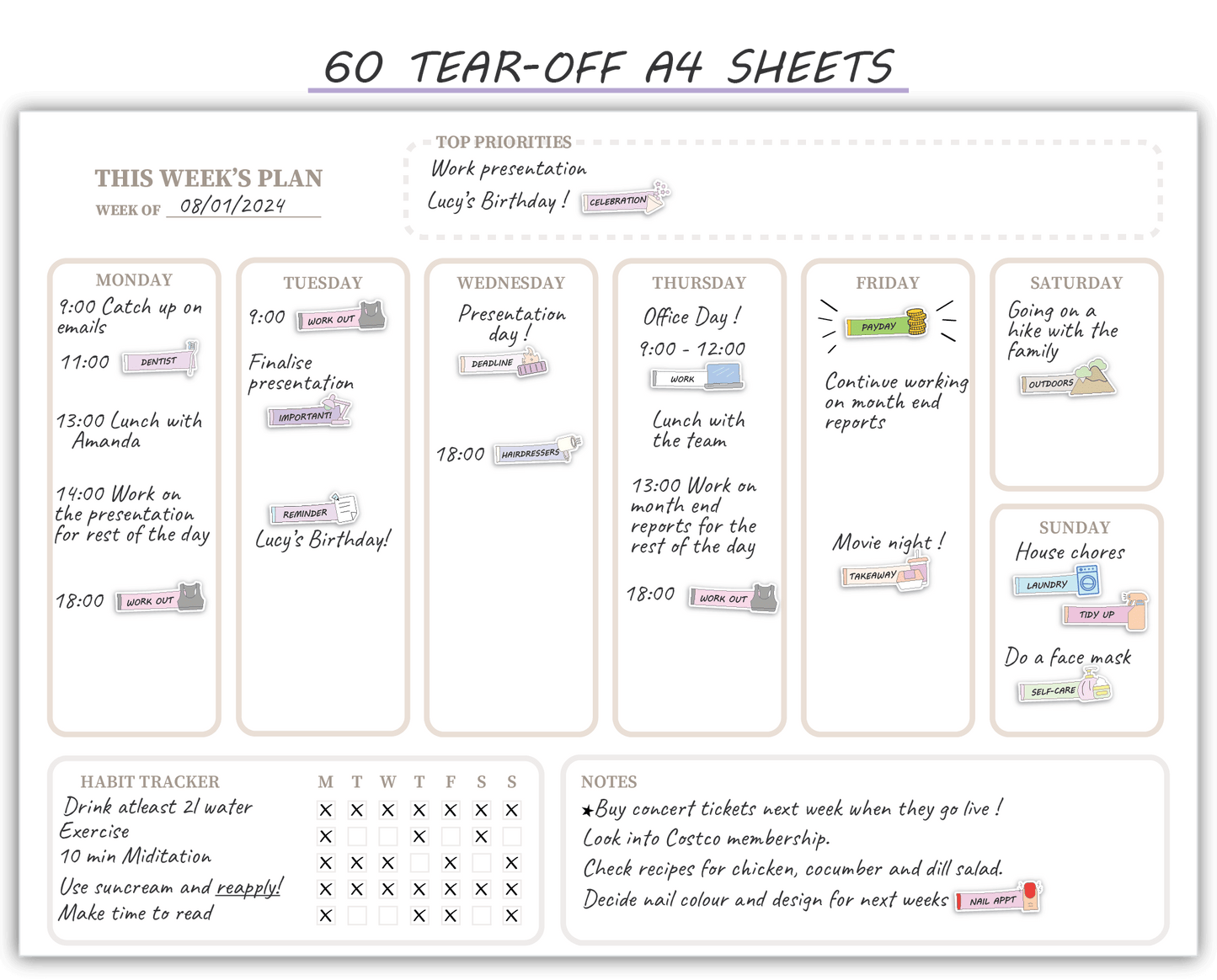 Neutral Beige Weekly Planner with Tear-Off Sheets