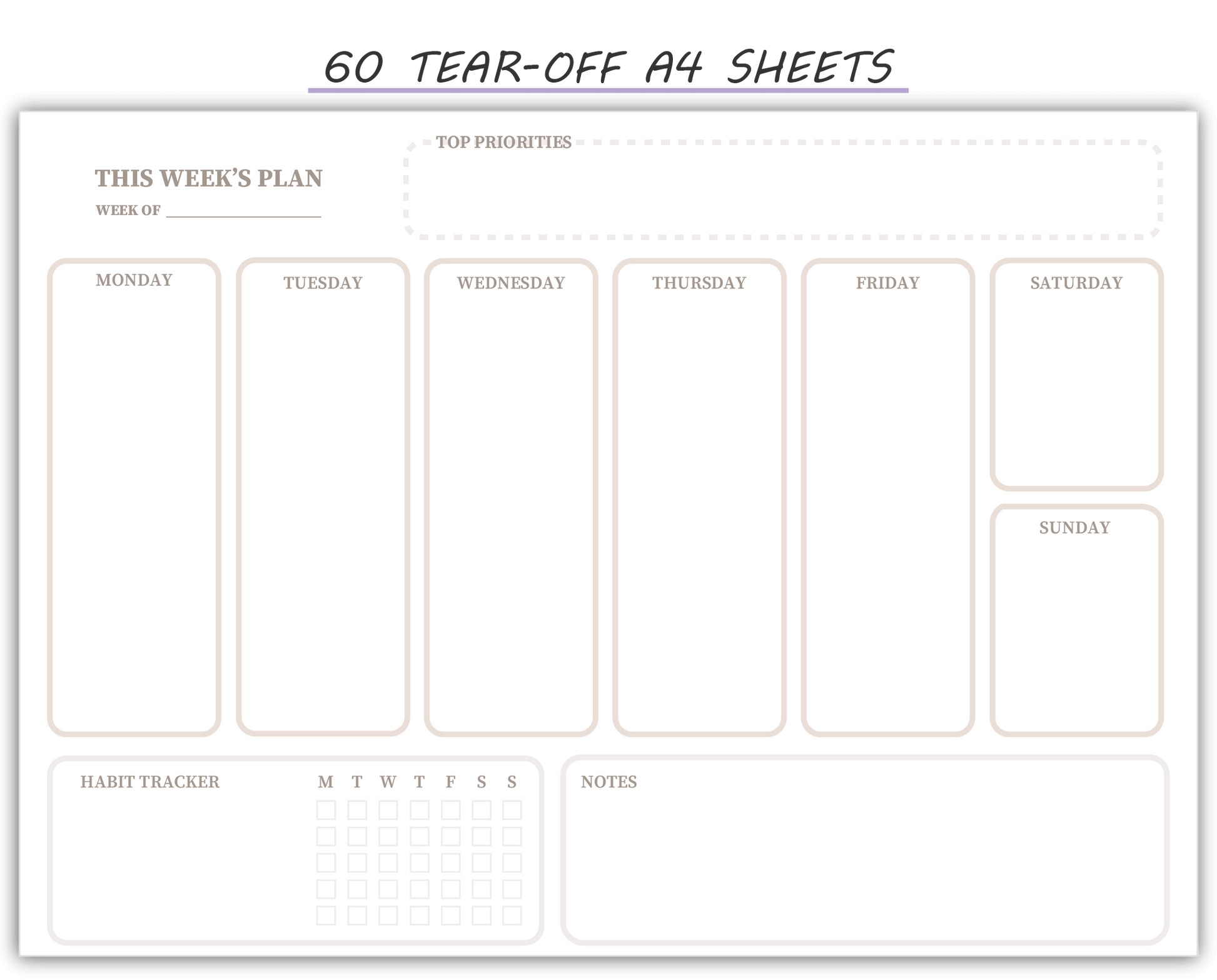 Neutral Beige Weekly Planner with Tear-Off Sheets