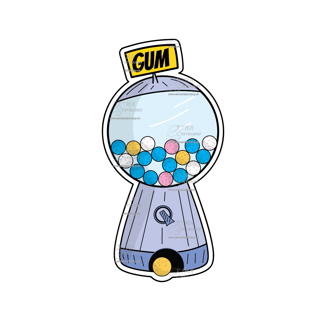 Sticker of a classic gum machine, evoking nostalgia and the excitement of receiving a gum ball.