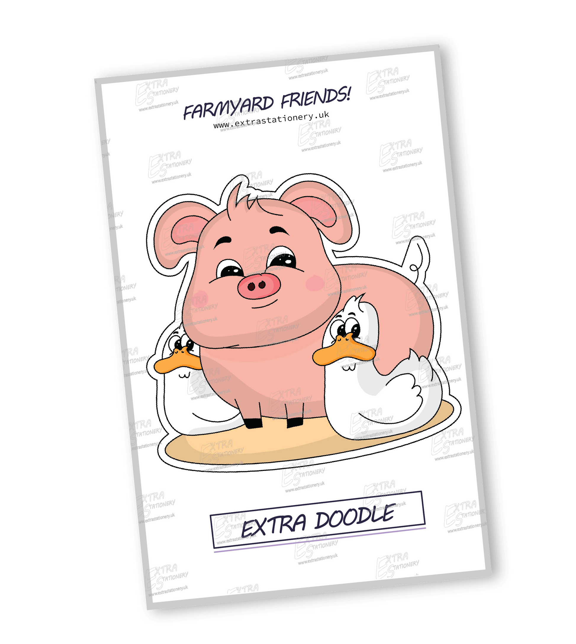 Sticker, a piggy and two duck friends enjoying a hangout on a charming farm