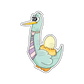 A sticker of a very proud bird dad with a tie, carrying his baby egg on his back in a nest, symbolizing love and dedication in parenting.