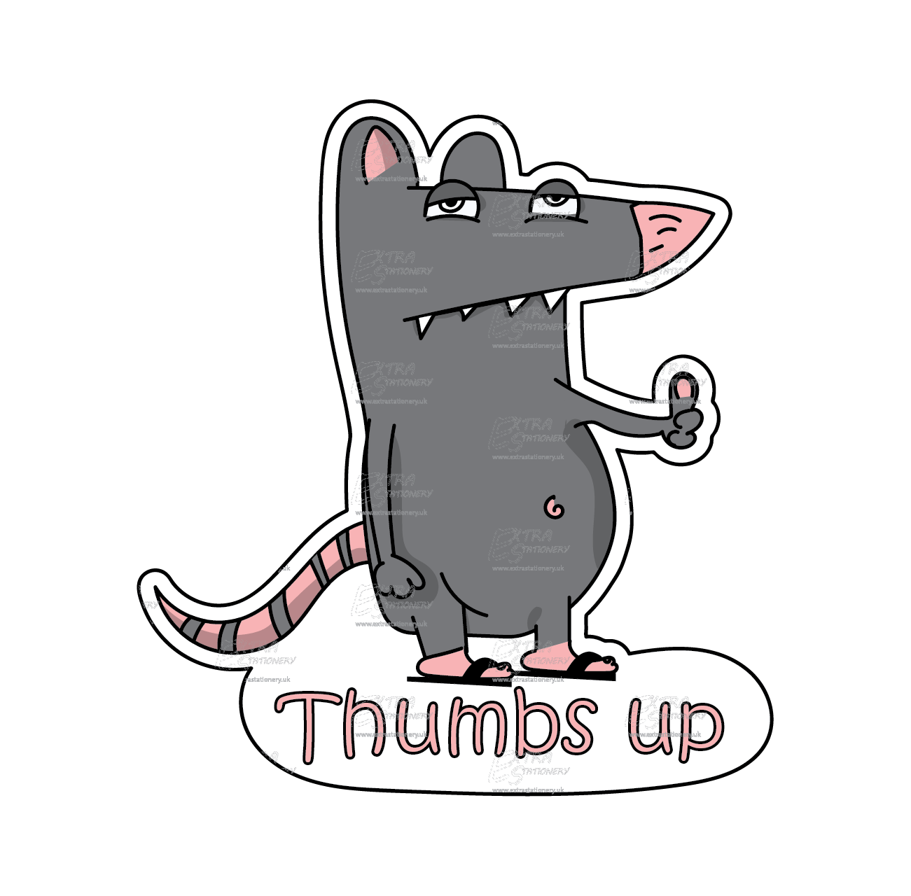 Sticker of a cute rat with a thumbs-up gesture and a big smile, surrounded by empty beer bottles, embodying a joyful and positive vibe