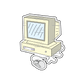 Sticker of an old school computer with floppy disk drives and a mouse featuring a scrolling ball, capturing retro tech allure