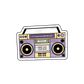 Vintage cassette tape player with cool colours sticker, radiating retro charm and lively fun.