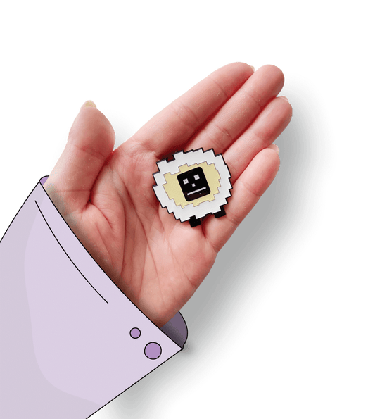 Robo Sheep Enamel Pin - A delightful enamel pin featuring a cute sheep with a robotic twist, perfect for tech enthusiasts and lovers of all things cute and innovative.