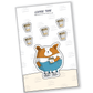 Sticker of a cute corgi puppy holding a cup of coffee, dressed in stylish blue jeans, white trainers, and a white t-shirt, embodying casual chic charm.