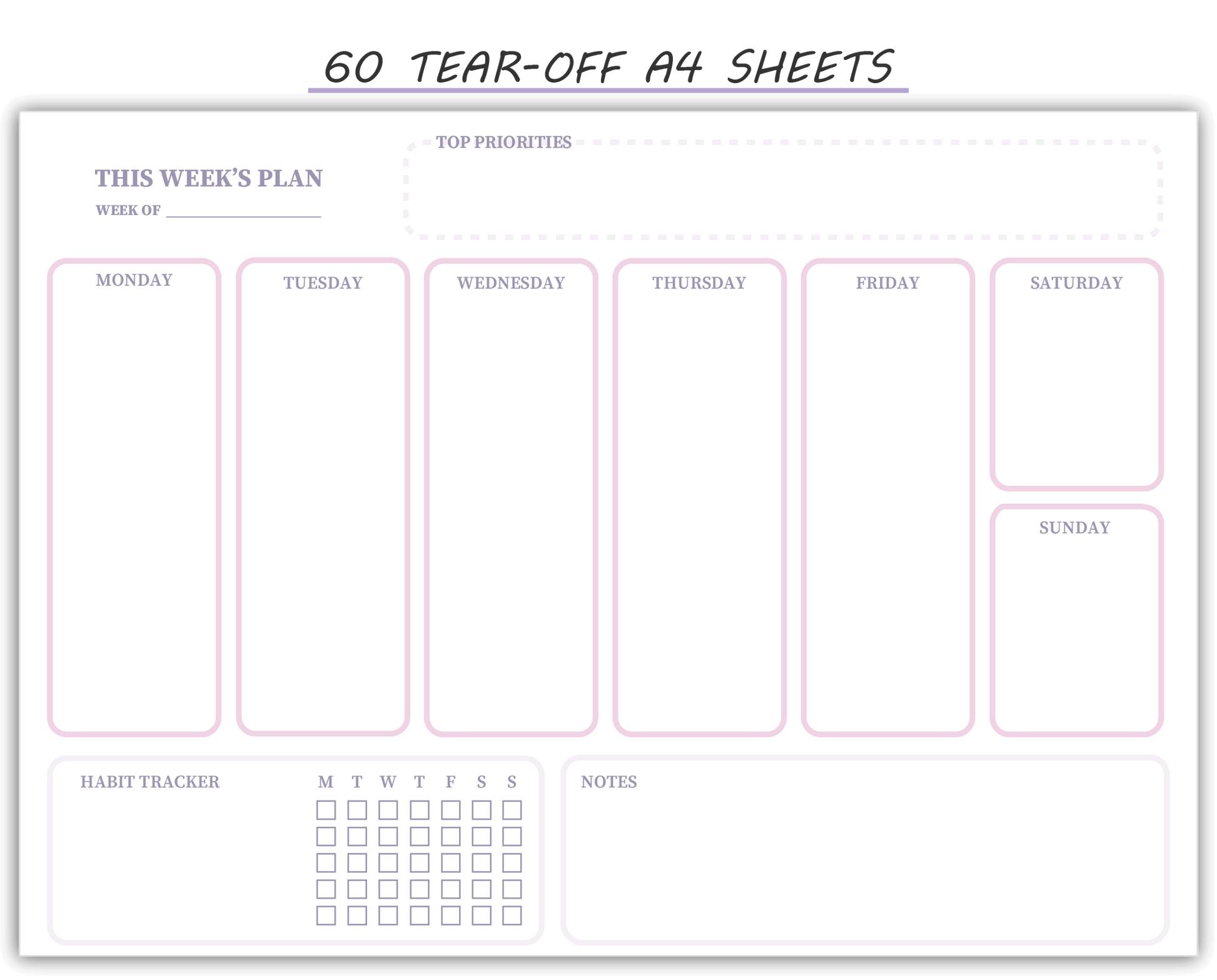 Soft Pink Weekly Planner with Tear-Off Sheets