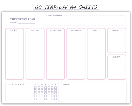 Soft Pink Weekly Planner with Tear-Off Sheets