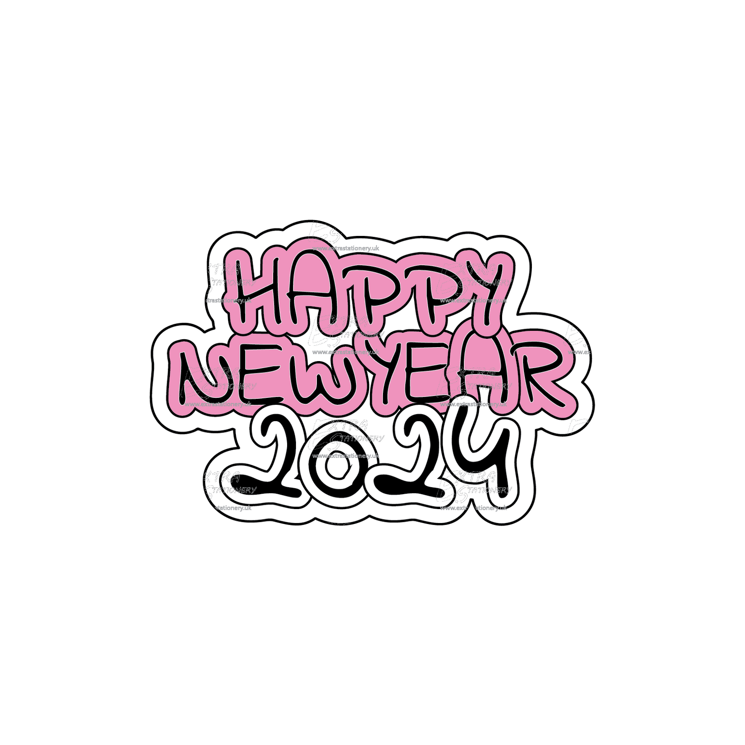 A sticker displaying the cheerful message "Happy New Year 2024," ideal for spreading New Year's joy.