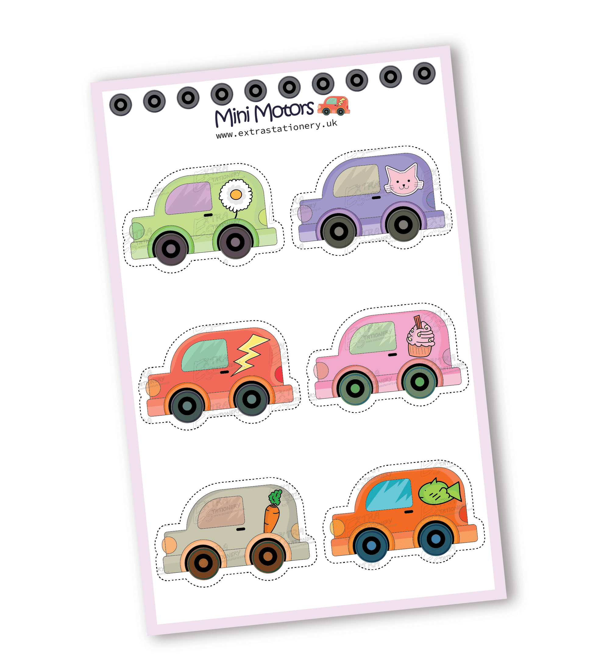 Cute mini motors stickers, for kids.