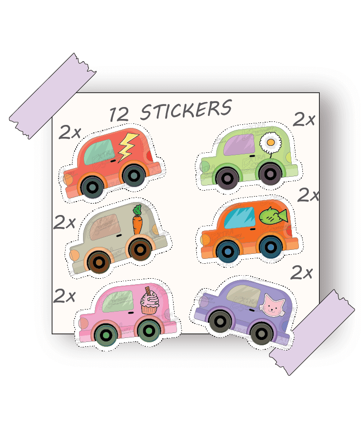 Cute mini motors stickers, for kids.