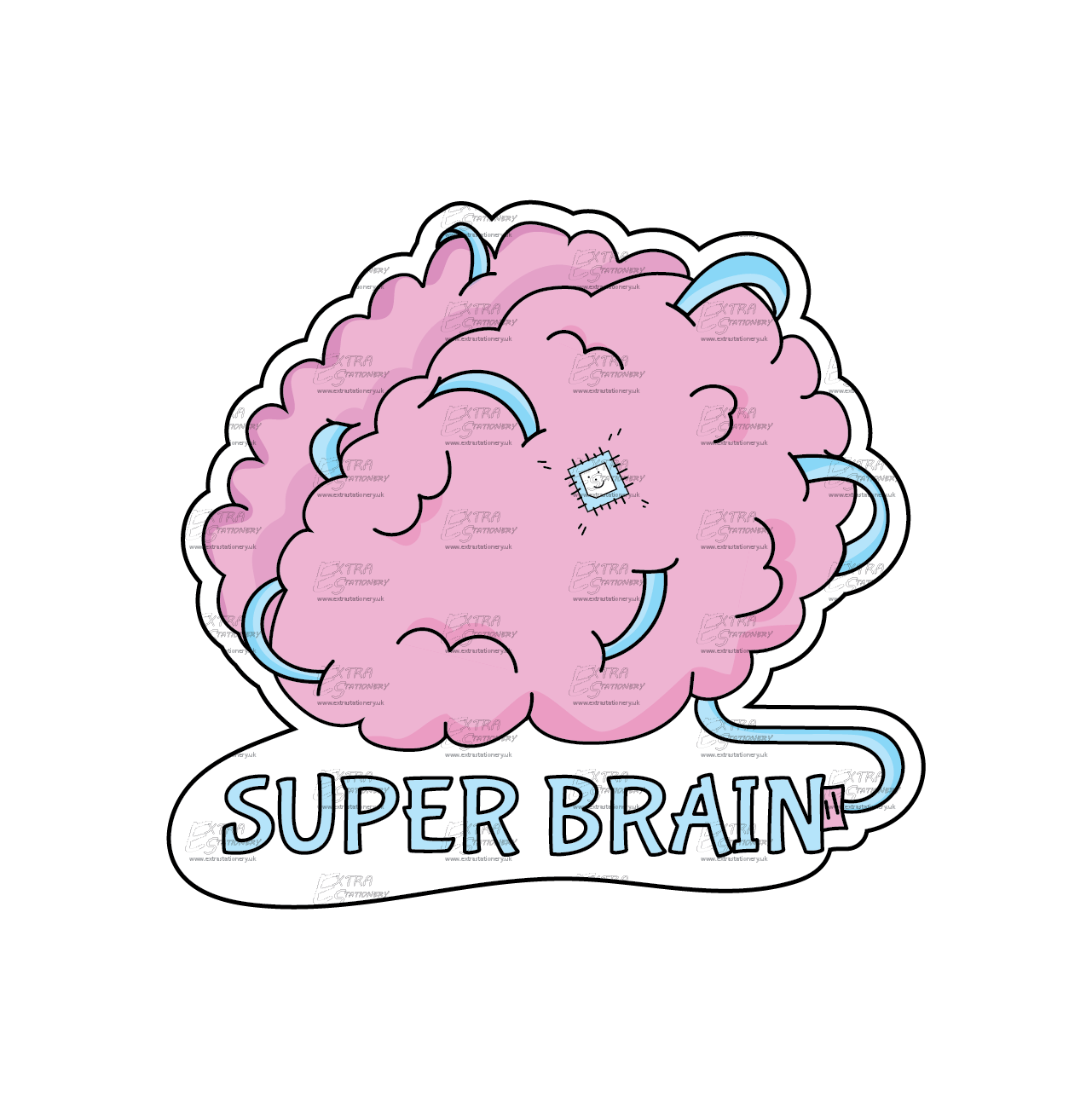 A sticker depicting a brain with futuristic modifications and the text 'Super Brain,' symbolizing advanced intelligence and technological enhancement.