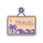 A 'TRAVEL' sticker featuring cool colors with a beach and sea waves background, encapsulating the allure of seaside adventures