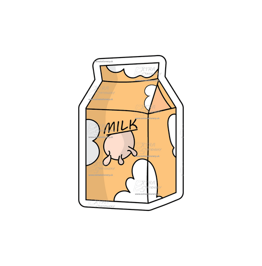 Milk carton with a humorous cow udder sticker, infusing daily life with laughter.