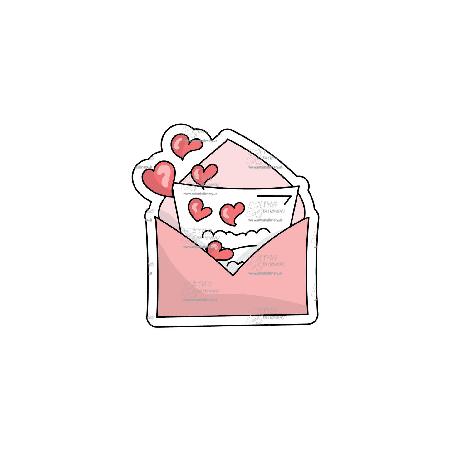 Sticker featuring an adorable sticker of an envelope with cute hearts spilling out, perfect for expressing your love on Valentine's Day.