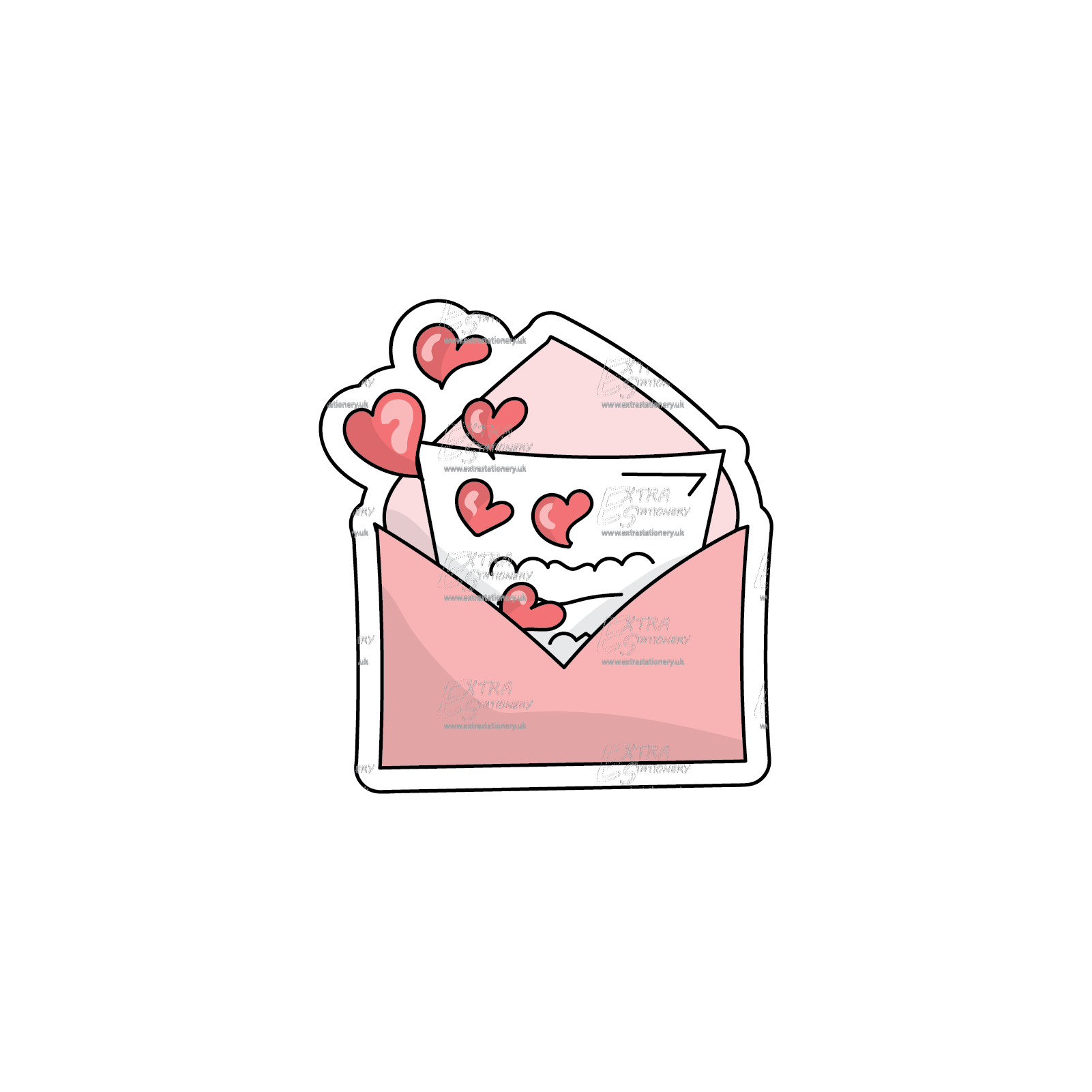 Sticker featuring an adorable sticker of an envelope with cute hearts spilling out, perfect for expressing your love on Valentine's Day.