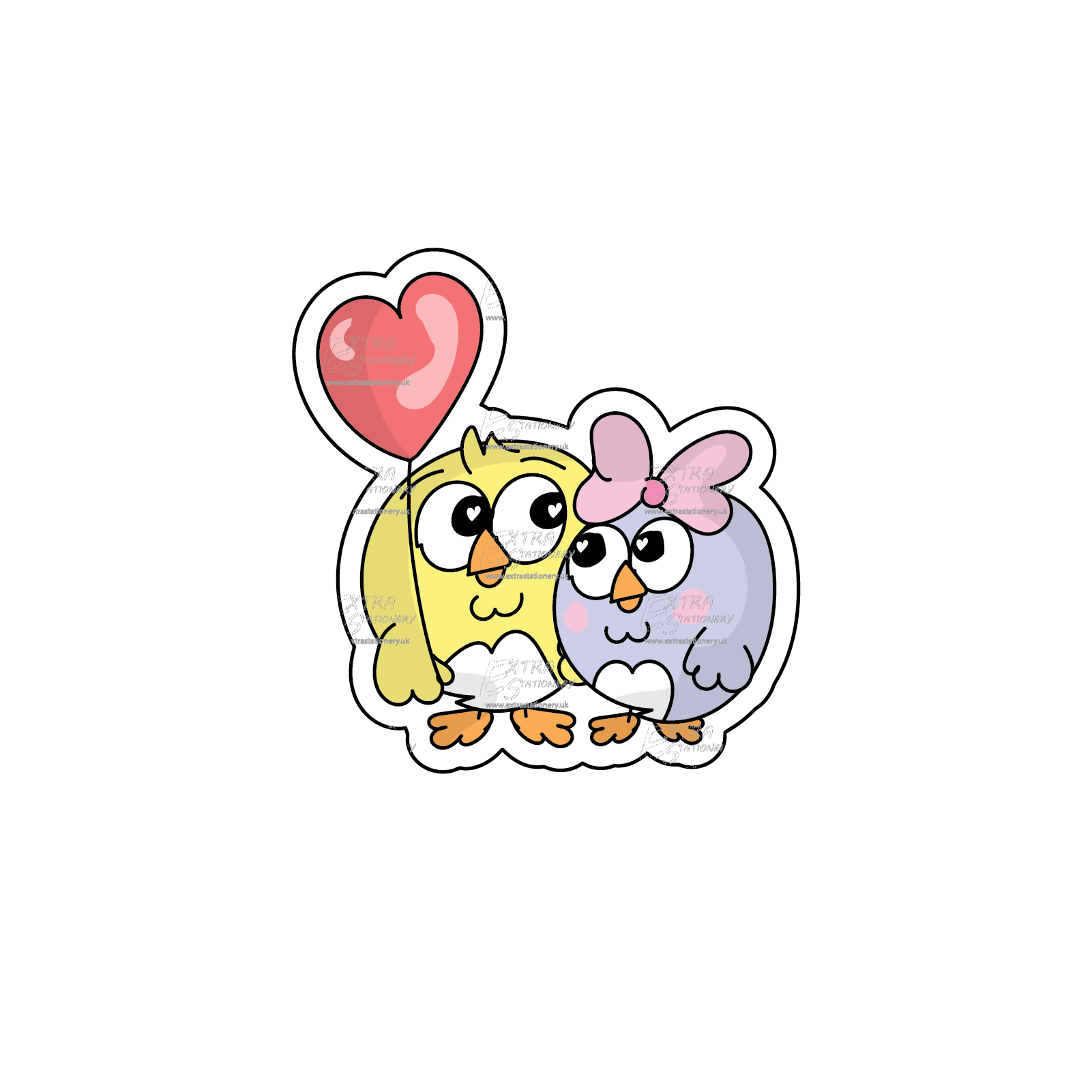 Sticker featuring a charming sticker featuring two lovebirds on a romantic date, complete with a heart-shaped balloon, adding whimsy to your creations.