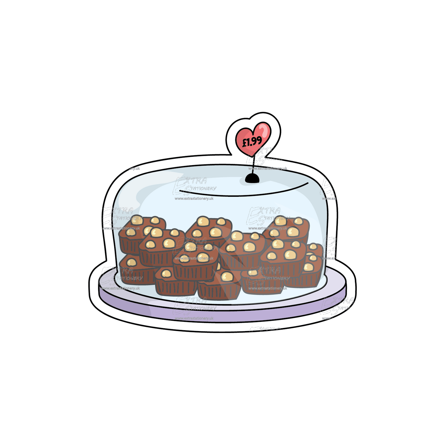 Sticker featuring a delightful sticker depicting a sweets container filled with chocolate brownies, complete with a 1.99 price tag on top.