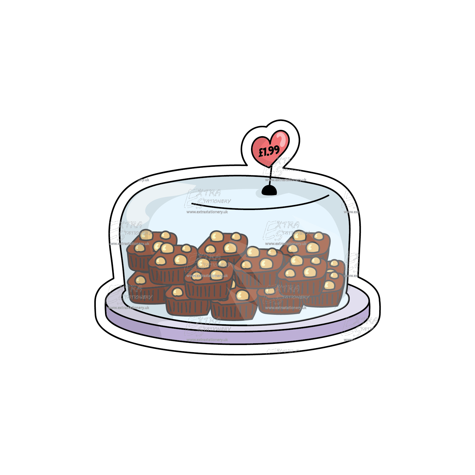 Sticker featuring a delightful sticker depicting a sweets container filled with chocolate brownies, complete with a 1.99 price tag on top.